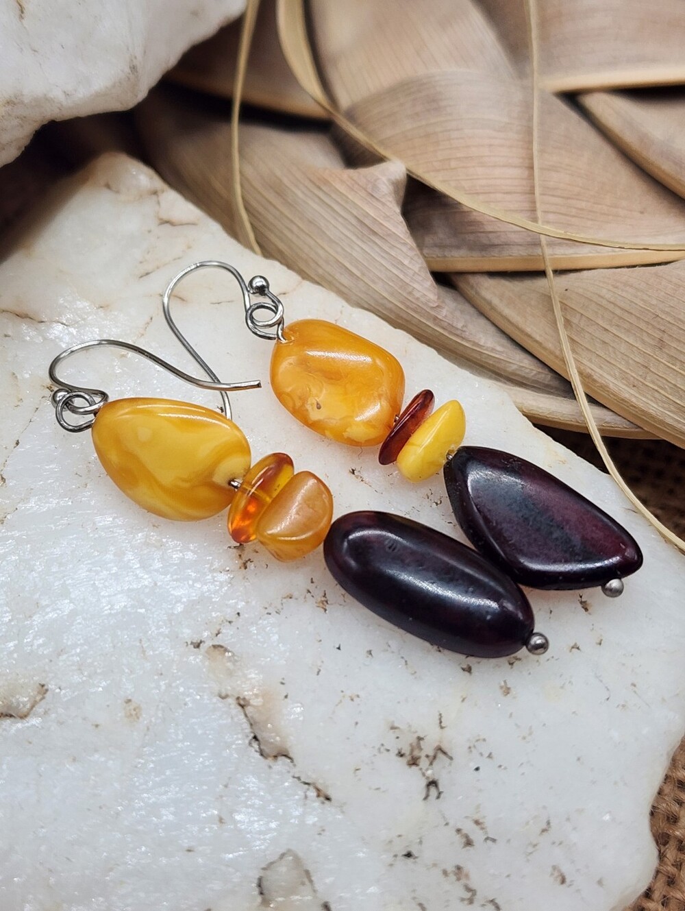 Genuine Baltic Amber Lightweight Silver Earrings Cherry & Butterscotch Amber